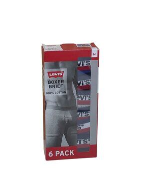 Levis Boxer Briefs 6-Pack Medium 100% Cotton Tag-Free Red Blue Gray Black
